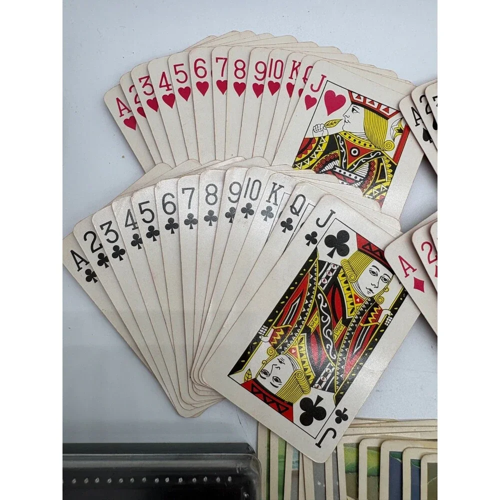 Vintage Hong Kong Double Deck Playing Cards Set w/ Pictorial Wildlife Cards